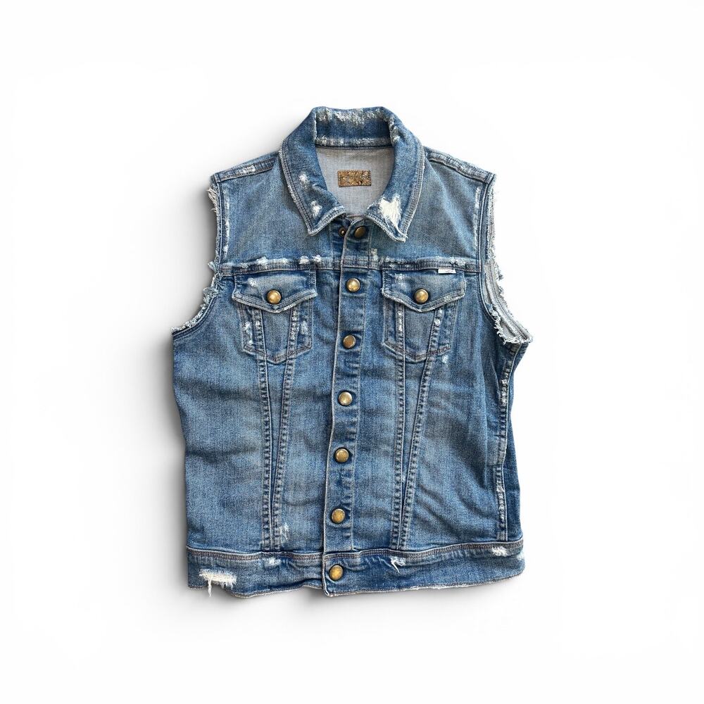 Mother Jeans Sleeveless Distressed The Bruiser Denim Vest